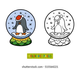 Coloring book for children, winter Snowball with penguin