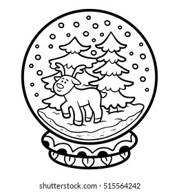 Coloring book for children, winter Snowball with deer