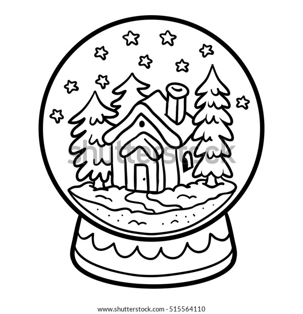 子ども向けの塗り絵本 冬の雪玉と家 のベクター画像素材 ロイヤリティフリー