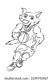 Coloring book for children. The wolf plays basketball. Task for children, can be used in a book, magazine.