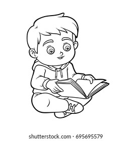 Coloring book for children, Young boy reading a book