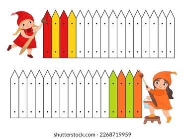 Coloring book for children.Color the fence in the correct sequence.