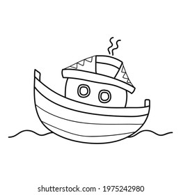 Coloring book for childrens, Sailing ship and motor ship, hand drawn style. vector illustration.