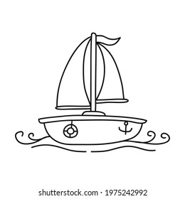 Coloring book for childrens, Sailing ship and motor ship, hand drawn style. vector illustration.