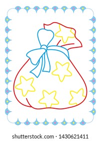 Coloring book of Christmas bag on white background