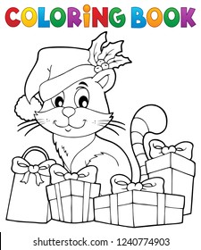 Coloring book Christmas cat theme 3 - eps10 vector illustration.