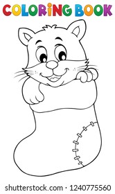 Coloring book Christmas cat theme 1 - eps10 vector illustration.