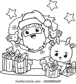 coloring book christmas day with santa claus and cute deer 