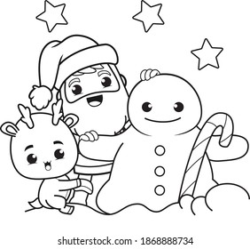 coloring book christmas day with santa claus and cute deer 