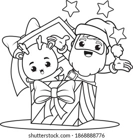 coloring book christmas day with santa claus and cute deer 