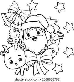 coloring book christmas day with santa claus and cute deer 