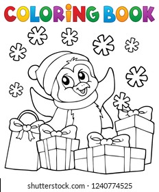 Coloring book Christmas penguin topic 2 - eps10 vector illustration.