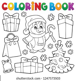 Coloring book Christmas penguin topic 4 - eps10 vector illustration.