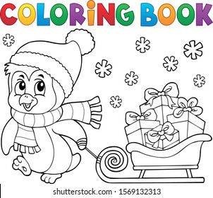 Coloring book Christmas penguin topic 9 - eps10 vector illustration.