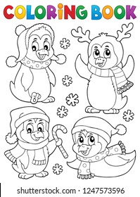 Coloring book Christmas penguins 2 - eps10 vector illustration.