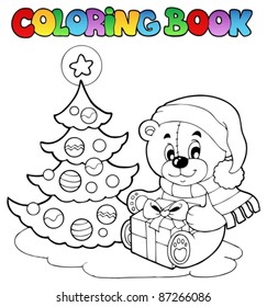 Coloring book Christmas teddy bear    vector illustration 