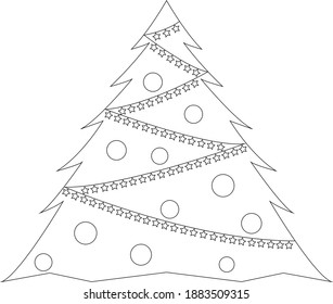 coloring book Christmas tree decorated with balls