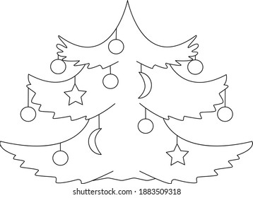 coloring book Christmas tree decorated with balls