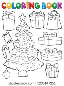 Coloring book Christmas tree and gifts 1 - eps10 vector illustration.