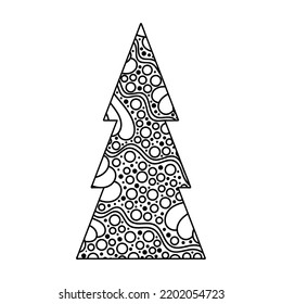 Coloring book of Christmas tree. Vector hand-drawn decorative elements. Black and white illustration for design