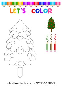 Coloring book with an christmas tree.A puzzle game for children's education and outdoor activities.