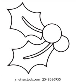 Coloring book. Christmas vector illustration. Holly berries and leaves. In doodle style