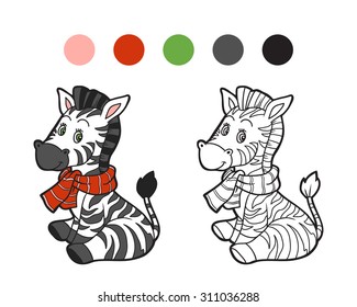 Coloring book: Christmas winter zebra. Game for children