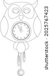 Coloring book clock in the form of an owl. Vector illustration on a white background.
