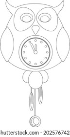 Coloring book clock in the form of an owl. Vector illustration on a white background.