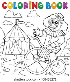 Coloring book clown near circus theme 3 - eps10 vector illustration.