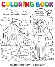 Coloring book clown near circus theme 1 - eps10 vector illustration.