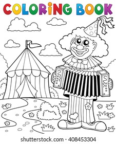 Coloring book clown near circus theme 4 - eps10 vector illustration.