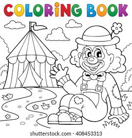 Coloring book clown near circus theme 2 - eps10 vector illustration.