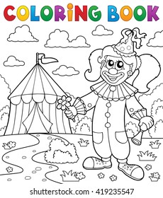 Coloring book clown near circus theme 7 - eps10 vector illustration.