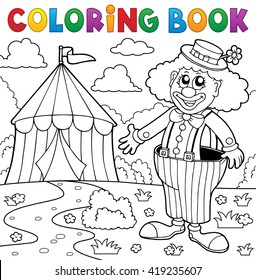 Coloring book clown near circus theme 5 - eps10 vector illustration.