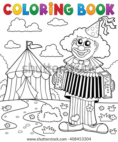 Coloring book clown near circus theme 4 - eps10 vector illustration.