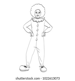 coloring book clown vector illustration. Theater, circus, a woman in a jester costume.