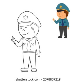 coloring book, color it according to the drawing. illustration of a police vector isolated on a white background.