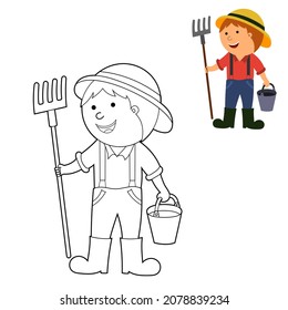 colorear el libro, colorearlo según el patrón. ilustración de un agricultor en un campo, vector aislado en un fondo blanco.