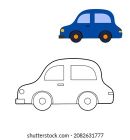 coloring book, color on the model of a children's cartoon car. vector isolated on a white background.