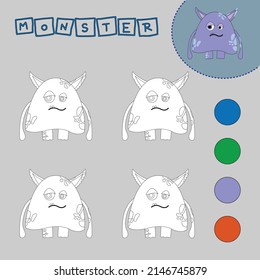 Coloring book of a colorful monsters.  Educational creative games for preschool children
