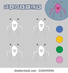 Coloring book of a colorful monsters.  Educational creative games for preschool children
