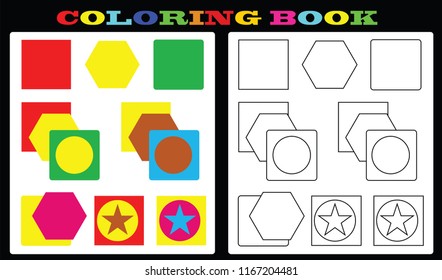 coloring book - colorful shapes and empty shapes for painting for kids