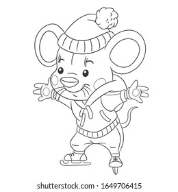 Coloring book. Colouring picture with mouse. Cartoon outlined design for nursery poster, t shirt print, kids apparel, greeting card with cute animals.