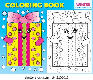 coloring book, connect the dots, winter, new year coloring book, dotted lines