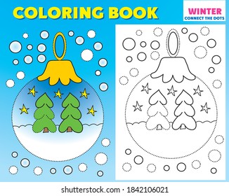 coloring book, connect the dots, winter, new year coloring book, dotted lines