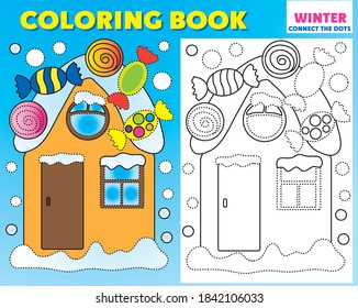 libro de colorear, conectar puntos, invierno, libro de colorear de año nuevo, líneas de puntos