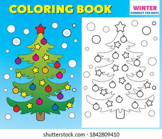 libro de colorear, conectar puntos, invierno, libro de colorear de año nuevo, líneas de puntos
