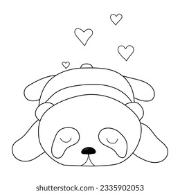 Coloring book. The contour of a cute pandy that sleeps sweetly on a white background. Vector illustration. Beautiful black and white animal.