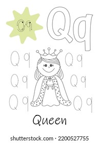 Coloring book - copybook for children. Letter Q